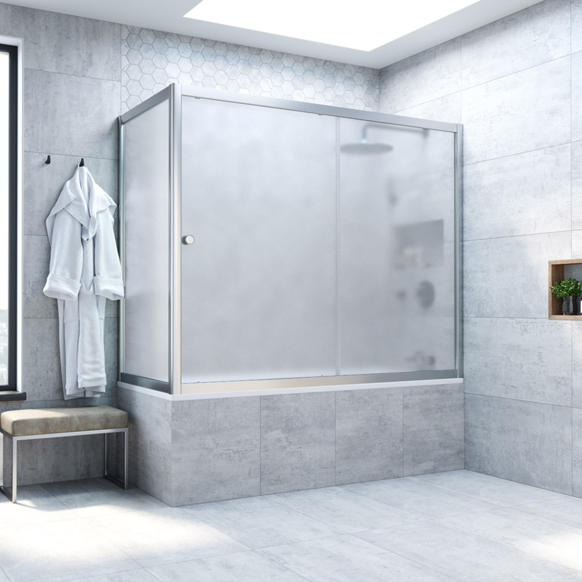 Шторка на ванну Vegas Glass  ZV+ZVF NOVO 190*80 07 10, профиль матовый хром, стекло сатин