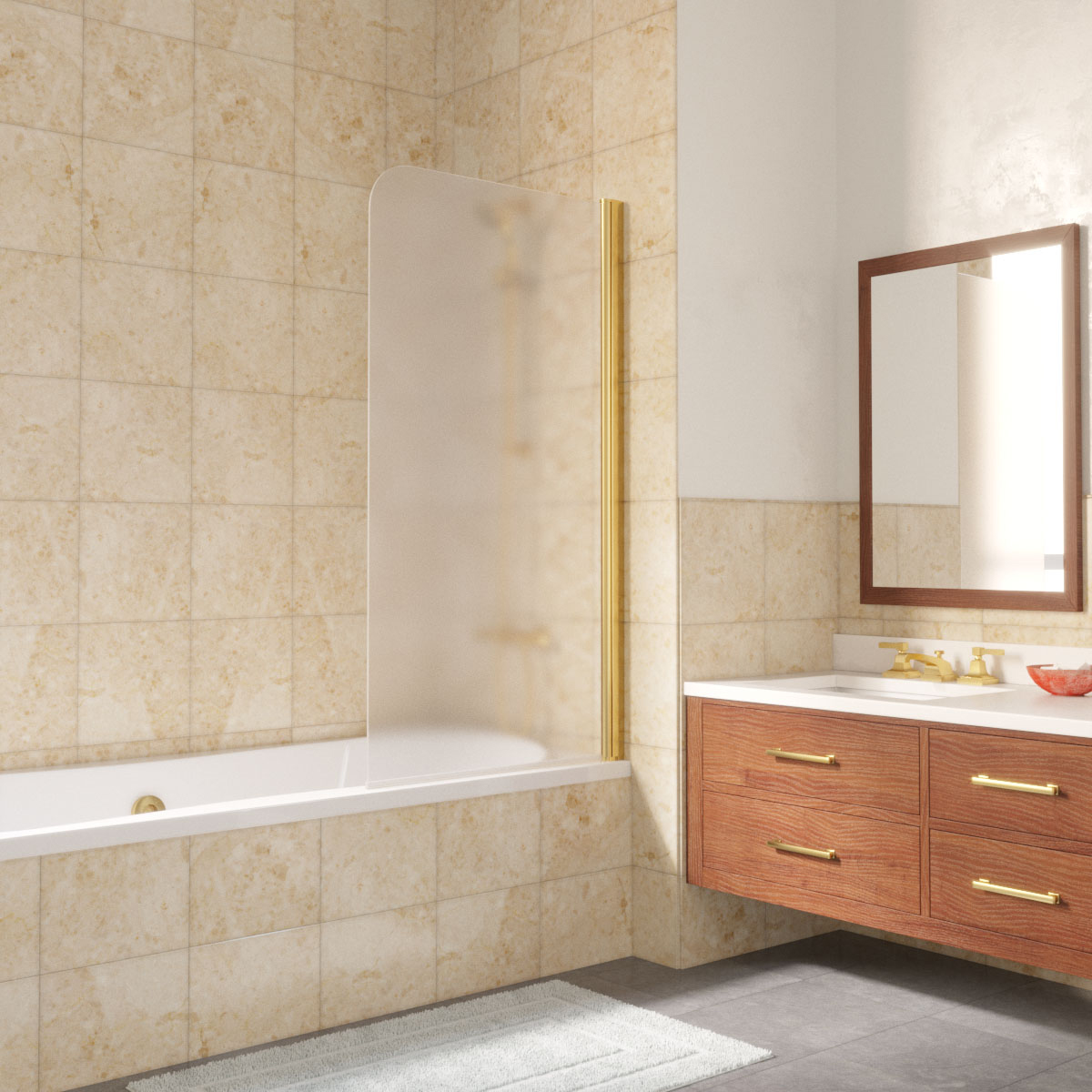 Шторка на ванну Vegas Glass EV LUX 70 09 10 R, профиль золото глянцевое, стекло сатин