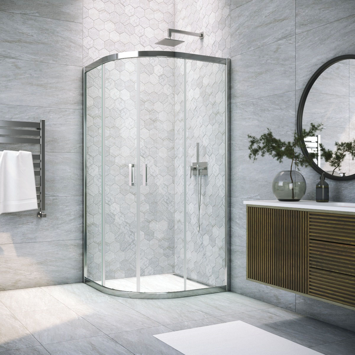 Душевой уголок Vegas Glass ZS TUR NOVO h1900 90 08 01, профиль глянцевый хром, стекло прозрачное