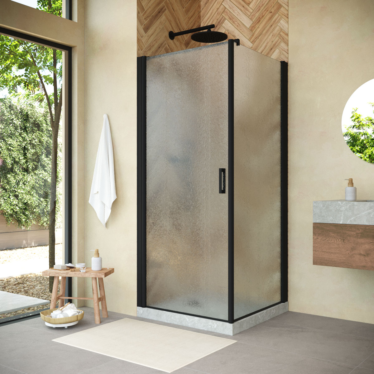 Душевой уголок Vegas Glass EP-FIS NOVO 80*110 02М 02 L, профиль черный матовый, стекло шиншилла