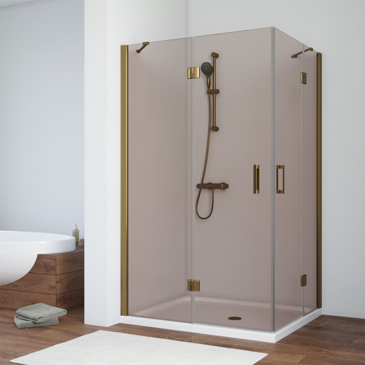 Душевой уголок Vegas Glass AFA-F NOVO 100*80 05 05 L, профиль бронза, стекло бронза