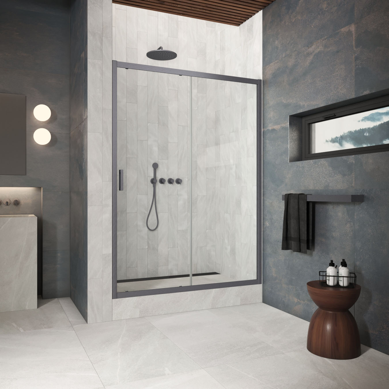 Душевая дверь в нишу Vegas Glass  ZP Protec h1900 180 06 crystalvision, профиль GunMetal, стекло crystalvision