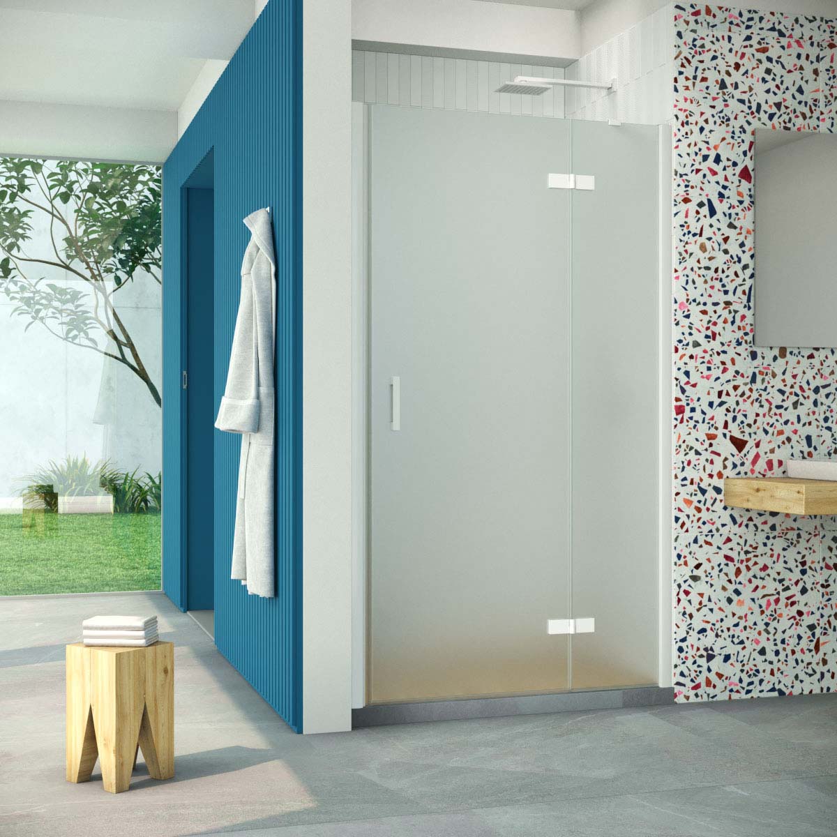 Душевая дверь в нишу Vegas Glass AFP Retta 90 01 10 R, профиль белый, стекло сатин