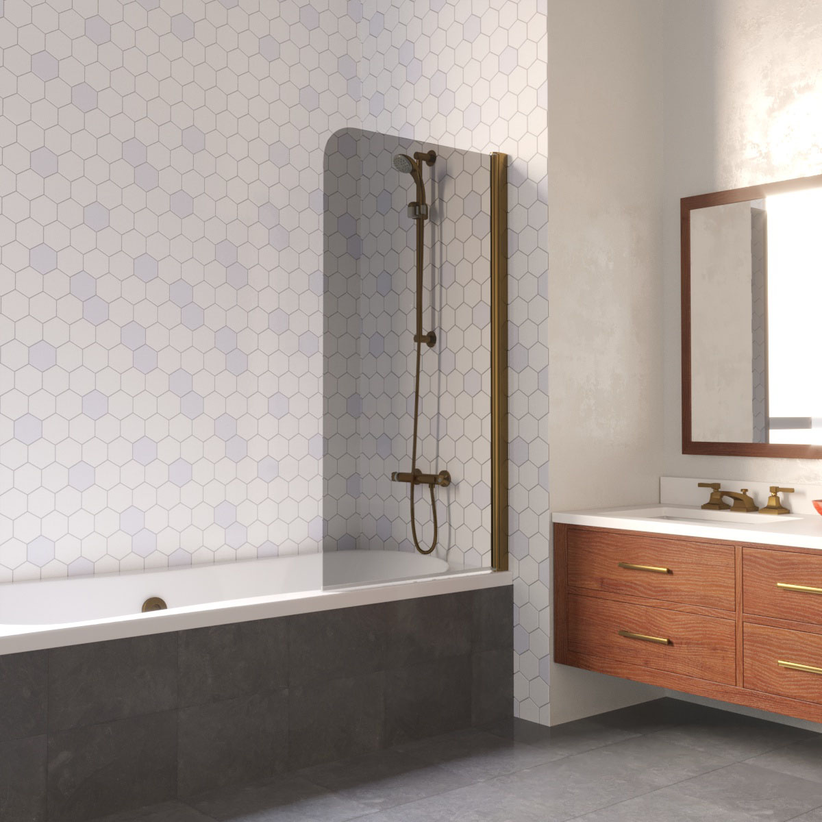 Шторка на ванну Vegas Glass EV LUX 70 05 07 R, профиль бронза, стекло графит