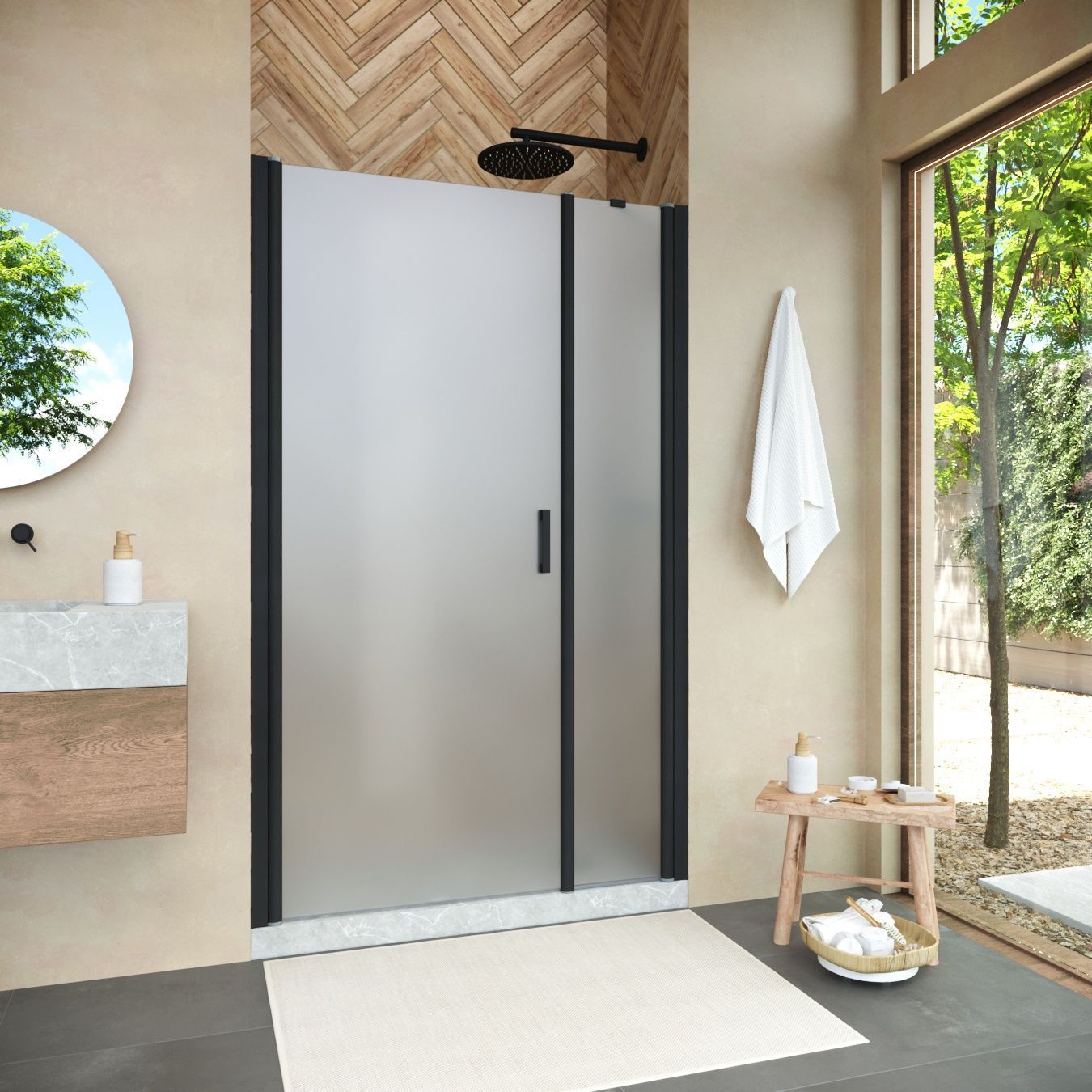 Душевая дверь в нишу Vegas Glass EP-F-2 NOVO h2000 160 02М 10 R профиль черный матовый, стекло сатин