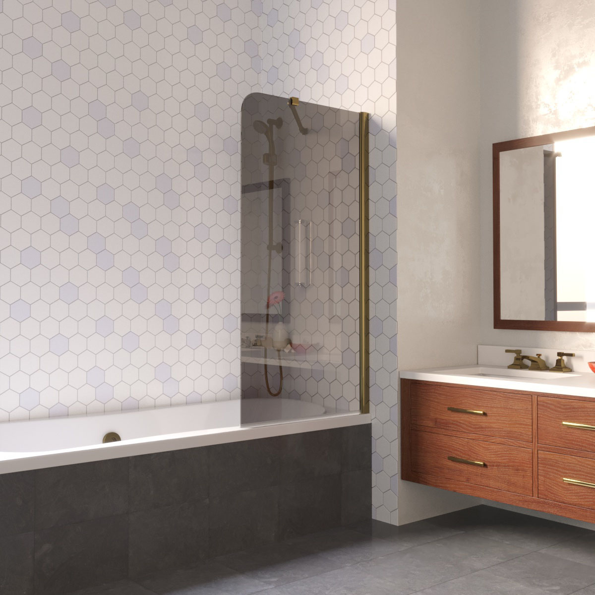 Шторка на ванну Vegas Glass EV LUX ST 76 05 07 R, профиль бронза, стекло графит