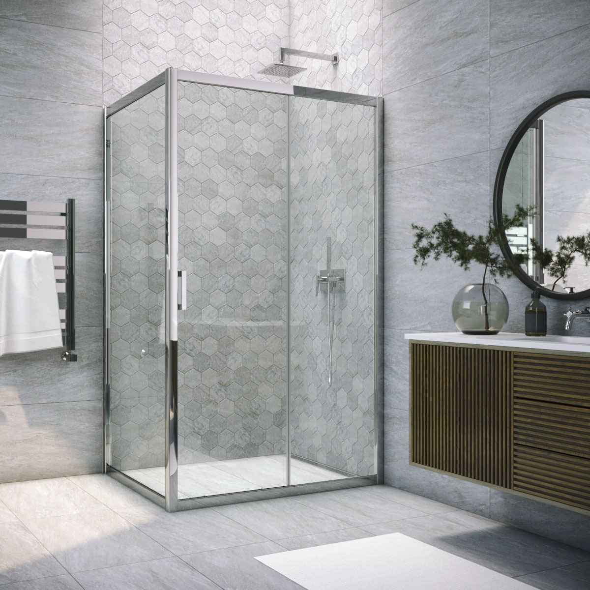 Душевой уголок Vegas Glass ZP+ZPV TUR NOVO h1900 175*75 08 01, профиль глянцевый хром, стекло прозрачное