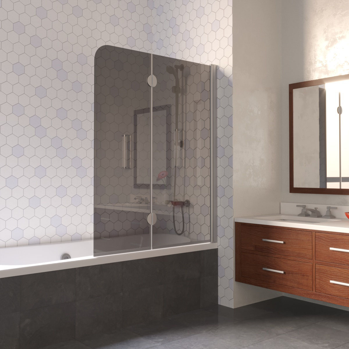 Шторка на ванну Vegas Glass E2V LUX 120 07 07 R, профиль матовый хром, стекло графит