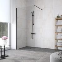 Душевая перегородка Vegas Glass EAF LUX 86 02М crystalvision профиль черный матовый, стекло crystalvision