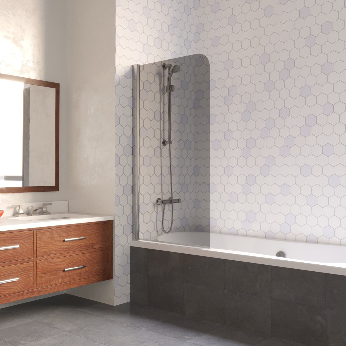 Шторка на ванну Vegas Glass  EV LUX 60 08 07 L, профиль глянцевый хром, стекло графит