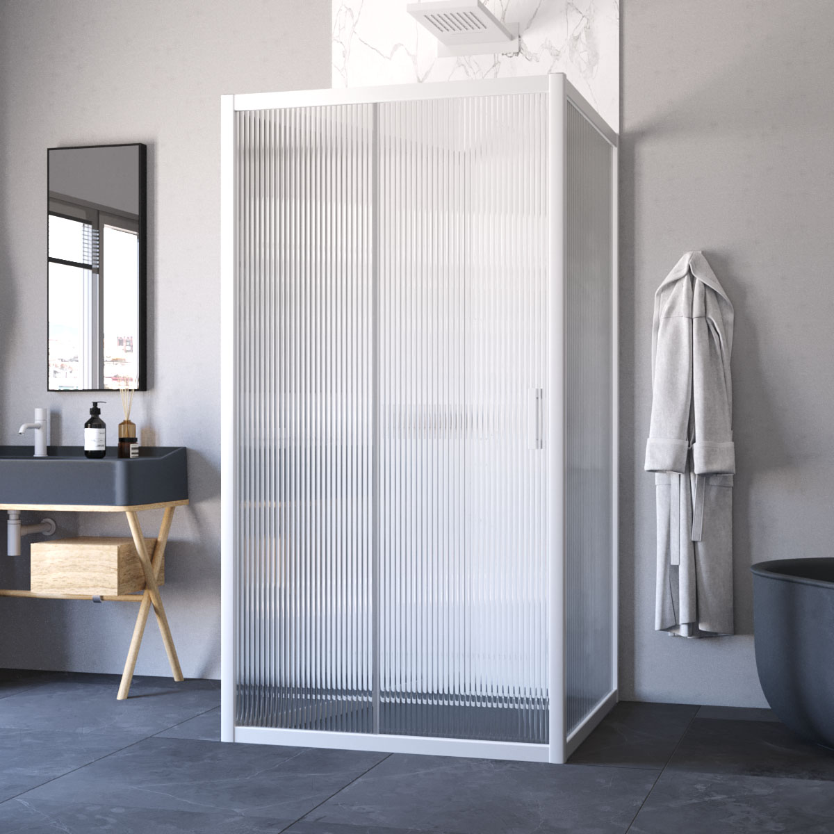 Душевой уголок Vegas Glass ZP-U NOVO h2000 100*90 01 Moru, профиль белый, стекло Moru