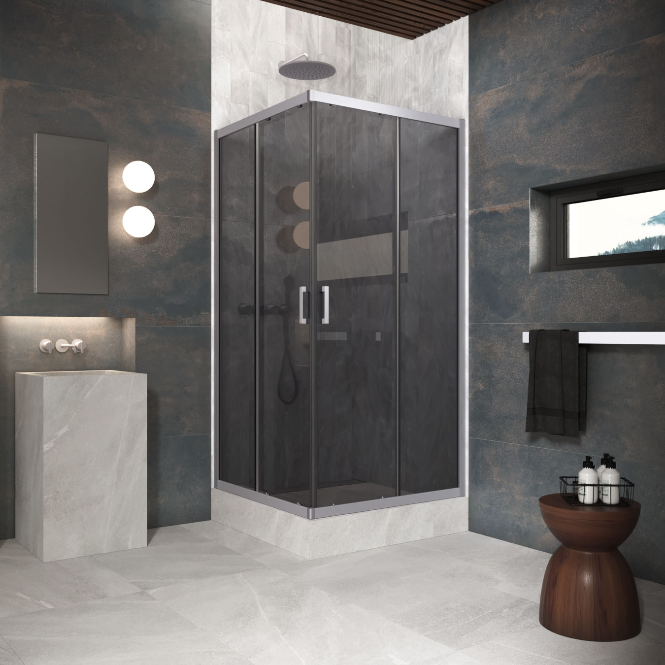 Душевой уголок Vegas Glass ZA Protec h1900 110 07 07, профиль матовый хром, стекло графит