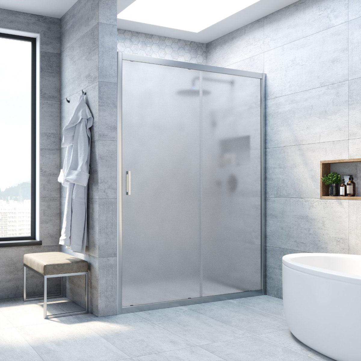 Душевая дверь в нишу Vegas Glass ZP NOVO h2000 180 07 10, профиль матовый хром, стекло сатин