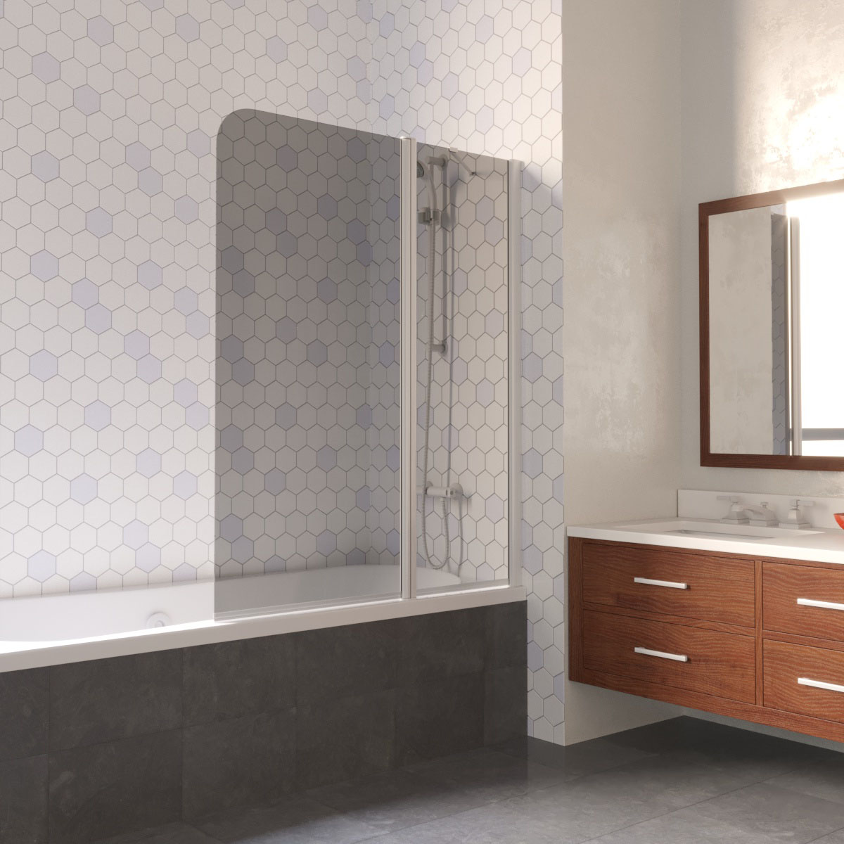 Шторка на ванну Vegas Glass E2V LUX ST 115 01 07 R, профиль белый, стекло графит