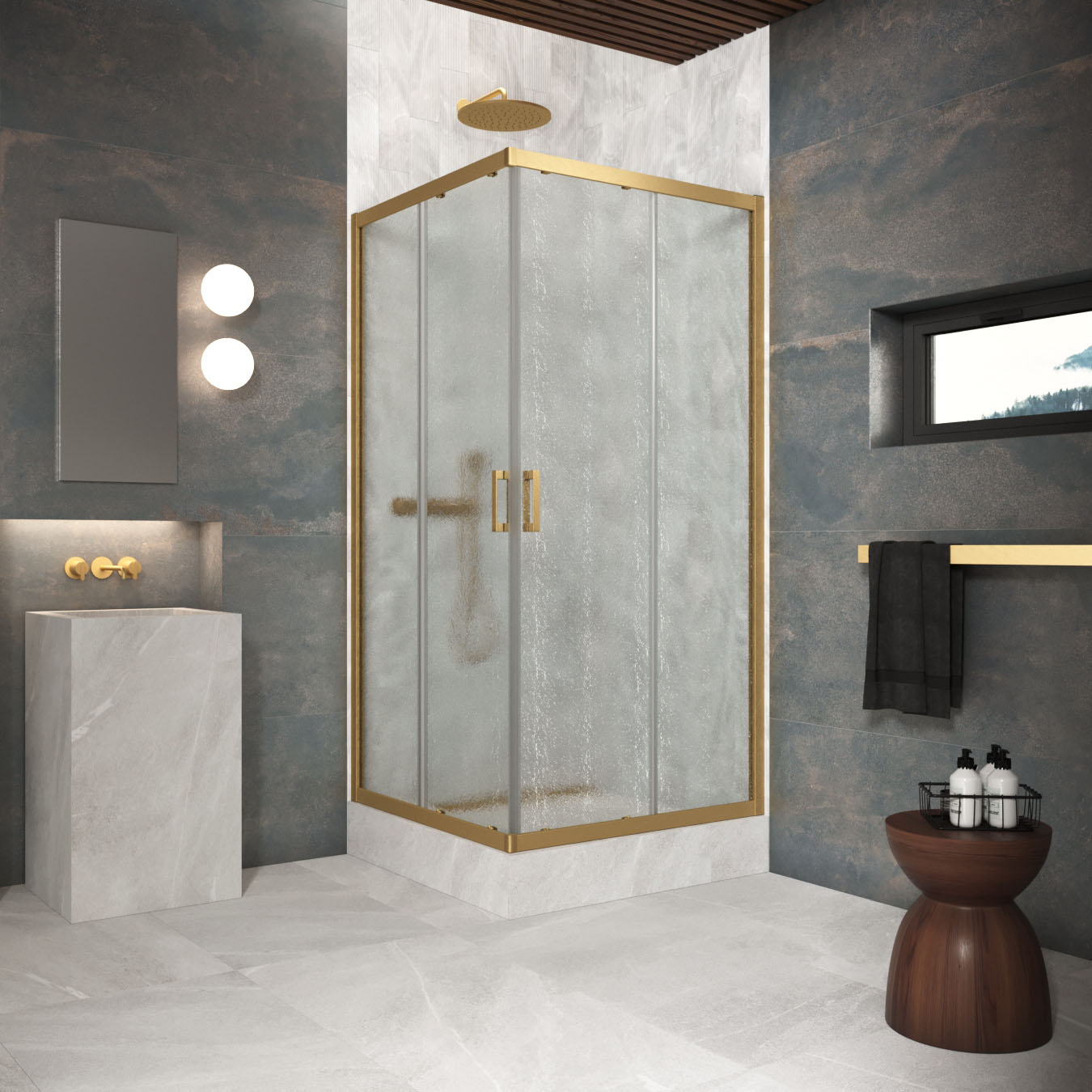 Душевой уголок Vegas Glass ZA Protec h1900 80 03 02, профиль золото матовое, стекло шиншилла