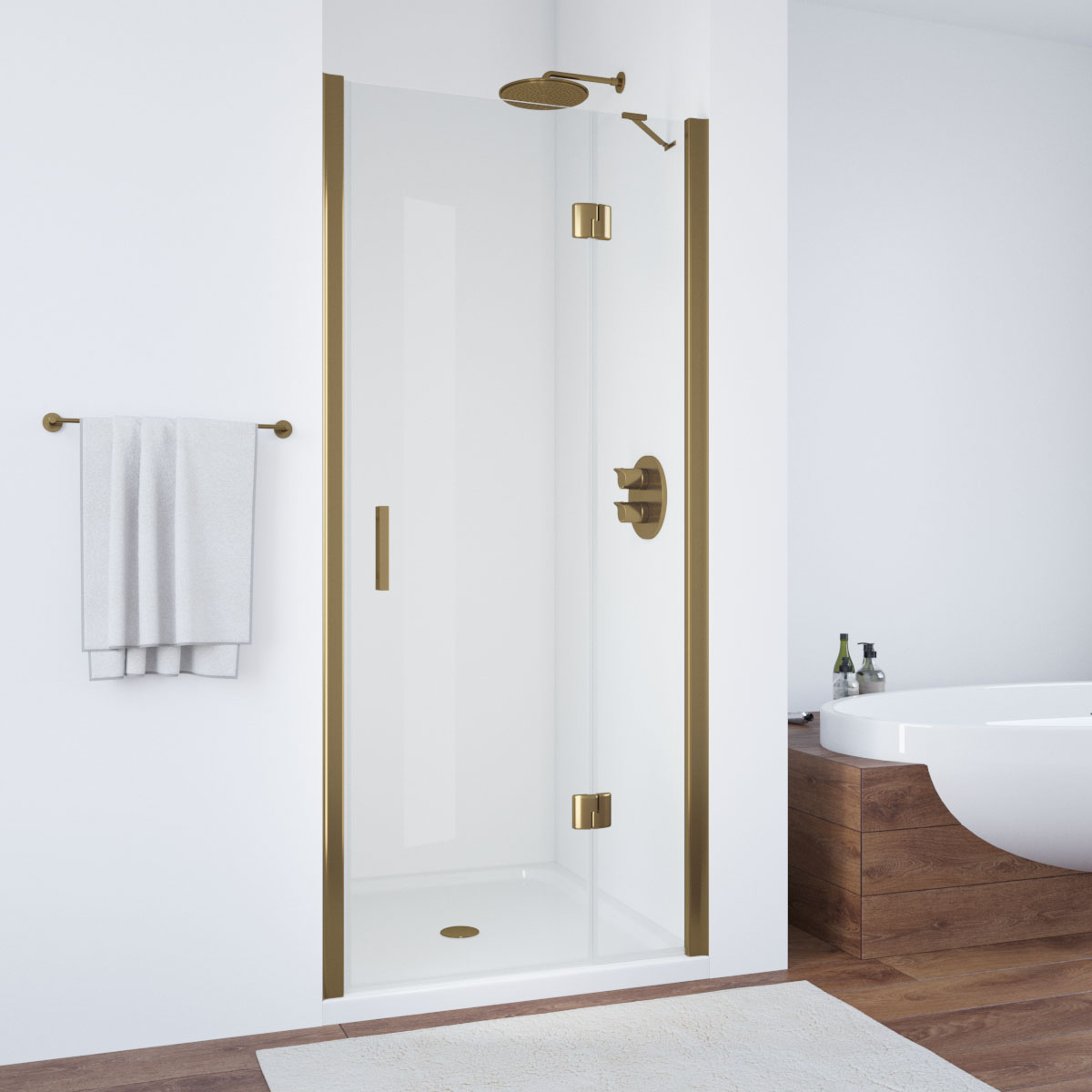 Душевая дверь в нишу Vegas Glass AFP NOVO 100 05 crystalvision R, профиль бронза, стекло crystalvision