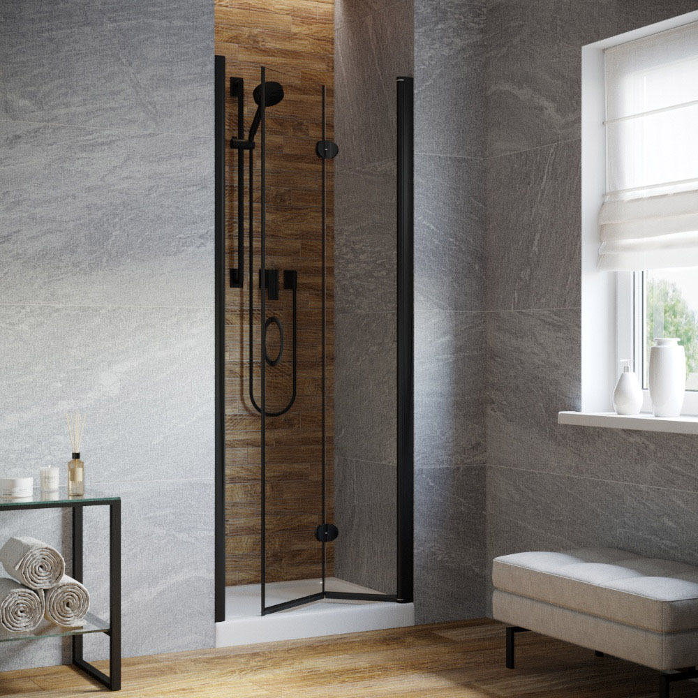 Душевая дверь в нишу Vegas Glass GPS LUX 85 02М 01 R, профиль черный матовый, стекло прозрачное