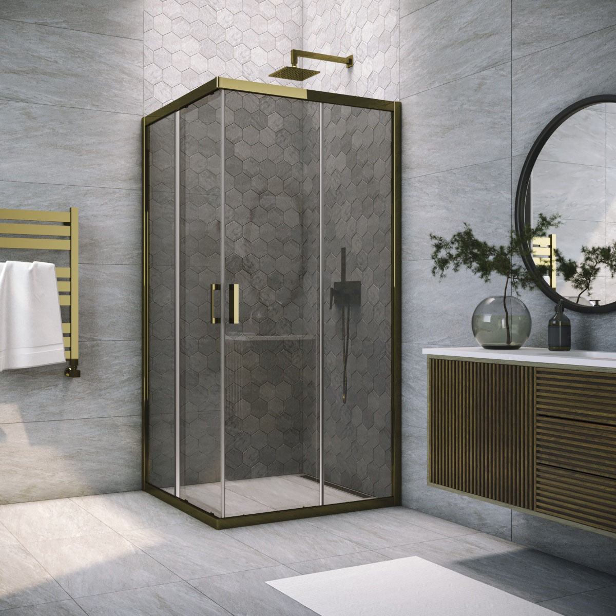 Душевой уголок Vegas Glass ZA TUR NOVO 80 05 07, профиль бронза, стекло графит