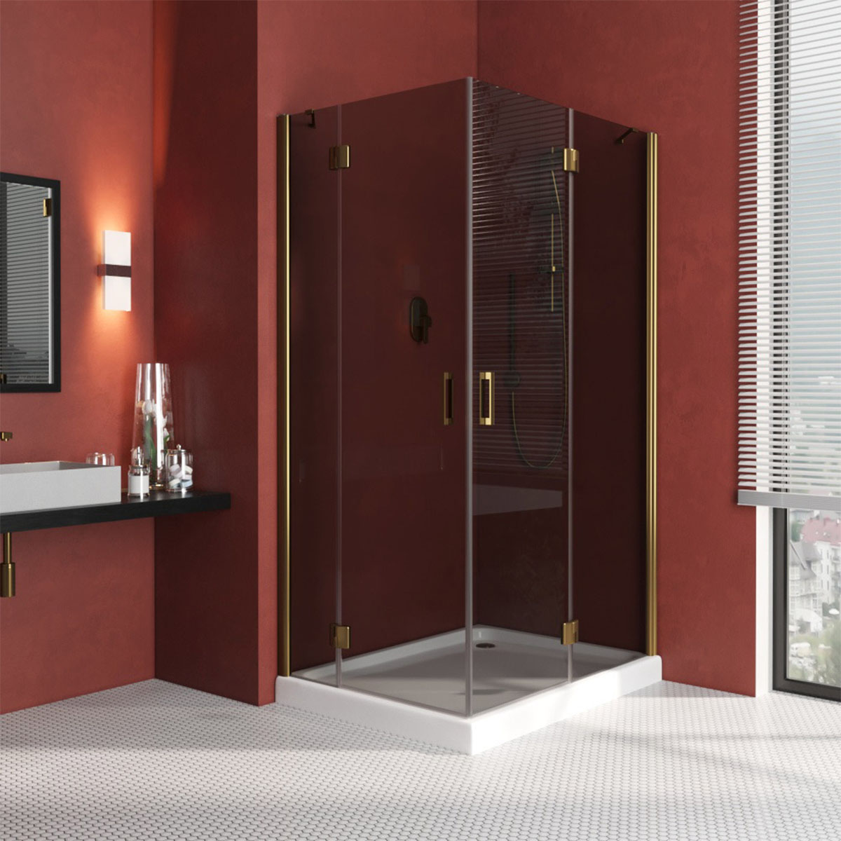 Душевой уголок Vegas Glass AFA-F LUX 100*90 05 07 R, профиль бронза, стекло графит