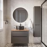 Мебель для ванной Stworki Берген 80 серая с темной столешницей, раковина Rotenburg 40 черная