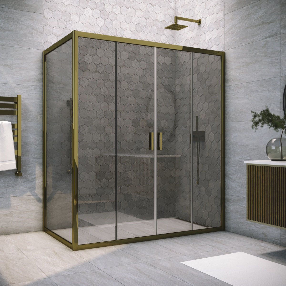 Душевой уголок Vegas Glass Z2P+ZPV TUR NOVO h1900 175*85 05 07, профиль бронза, стекло графит