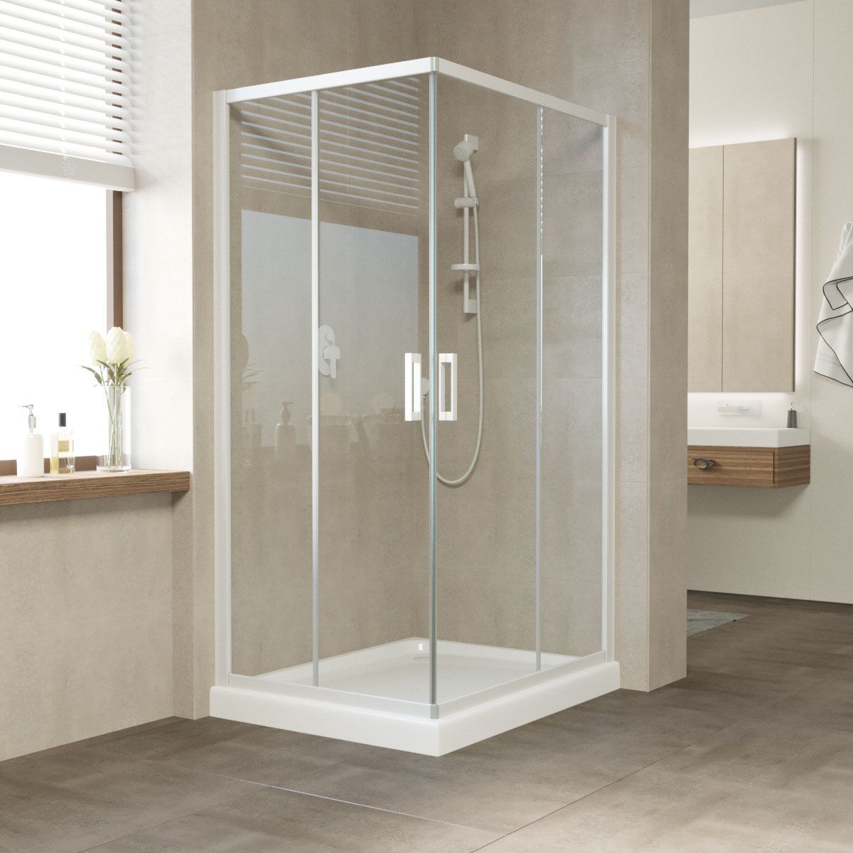 Душевой уголок Vegas Glass ZA-F NOVO h2000 120*90 01 01 профиль белый, стекло прозрачное