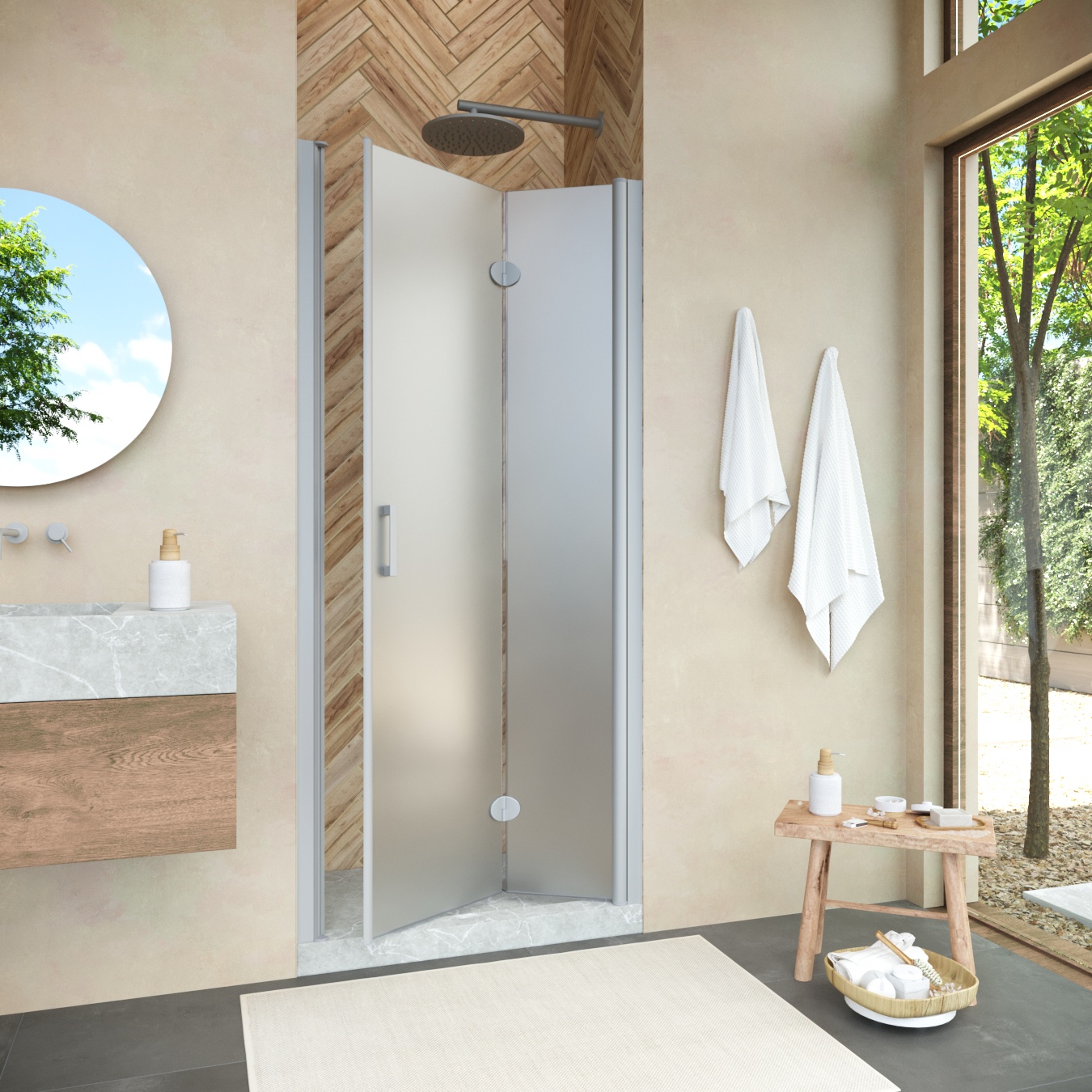 Душевая дверь в нишу Vegas Glass GPS NOVO 90 07 10, профиль матовый хром, стекло сатин