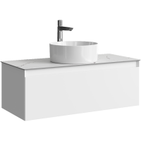 Тумба с раковиной Aqwella 5 stars Geometria 100 подвесная 1 ящик, белая, столешница белый мрамор