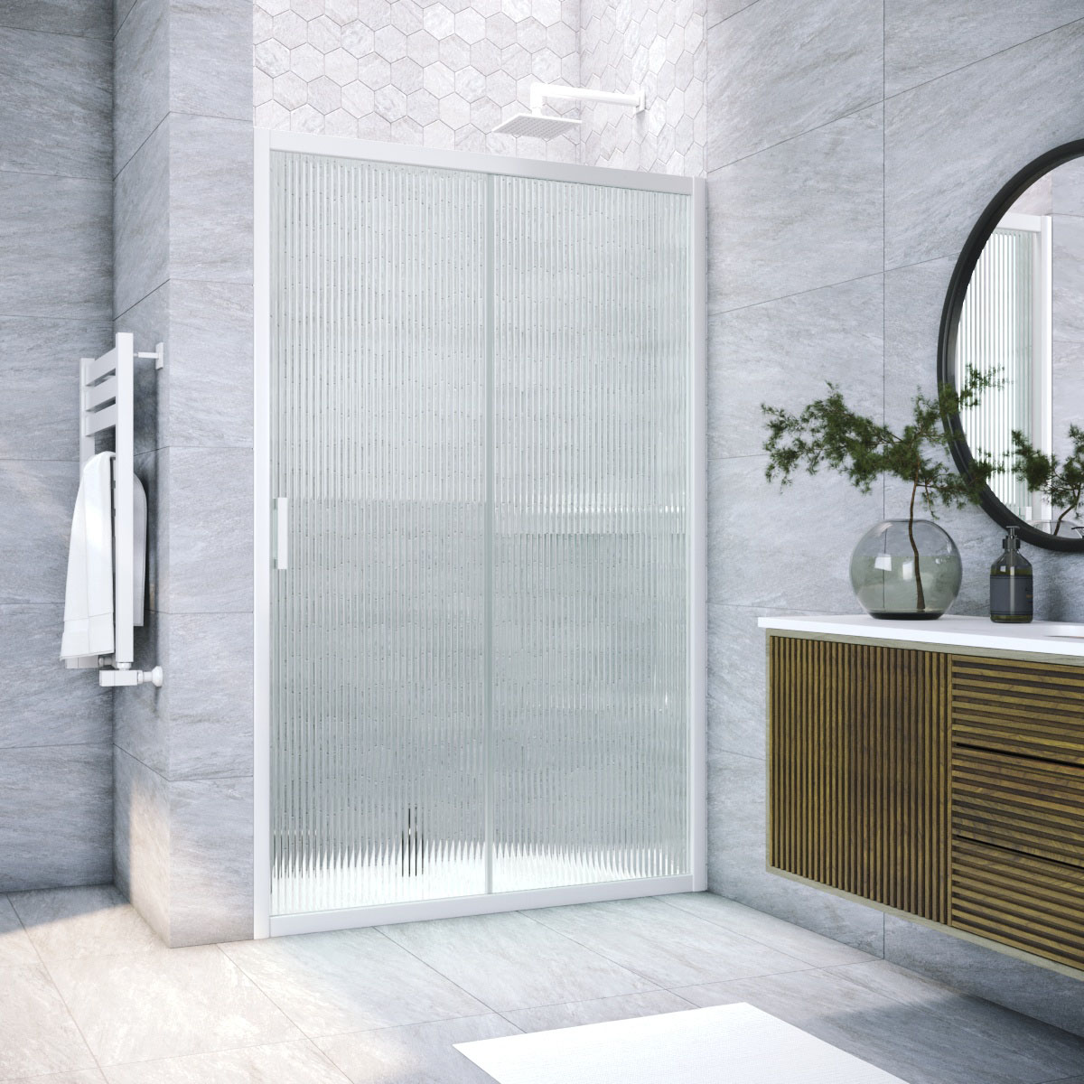 Душевая дверь в нишу Vegas Glass  ZP NOVO h2000 145 01 Moru, профиль белый, стекло Moru