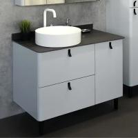 Тумба с раковиной Comforty Сорренто 90H светло-серая, с бельевой корзиной