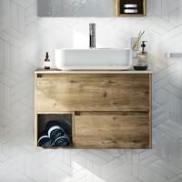 Тумба с раковиной Stworki Карлстад 75 дуб рустикальный, простоун беж