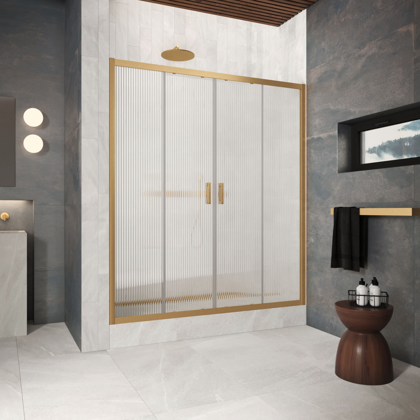 Душевая дверь в нишу Vegas Glass  Z2P Protec h1900 200 03 Moru, профиль золото матовое, стекло Moru