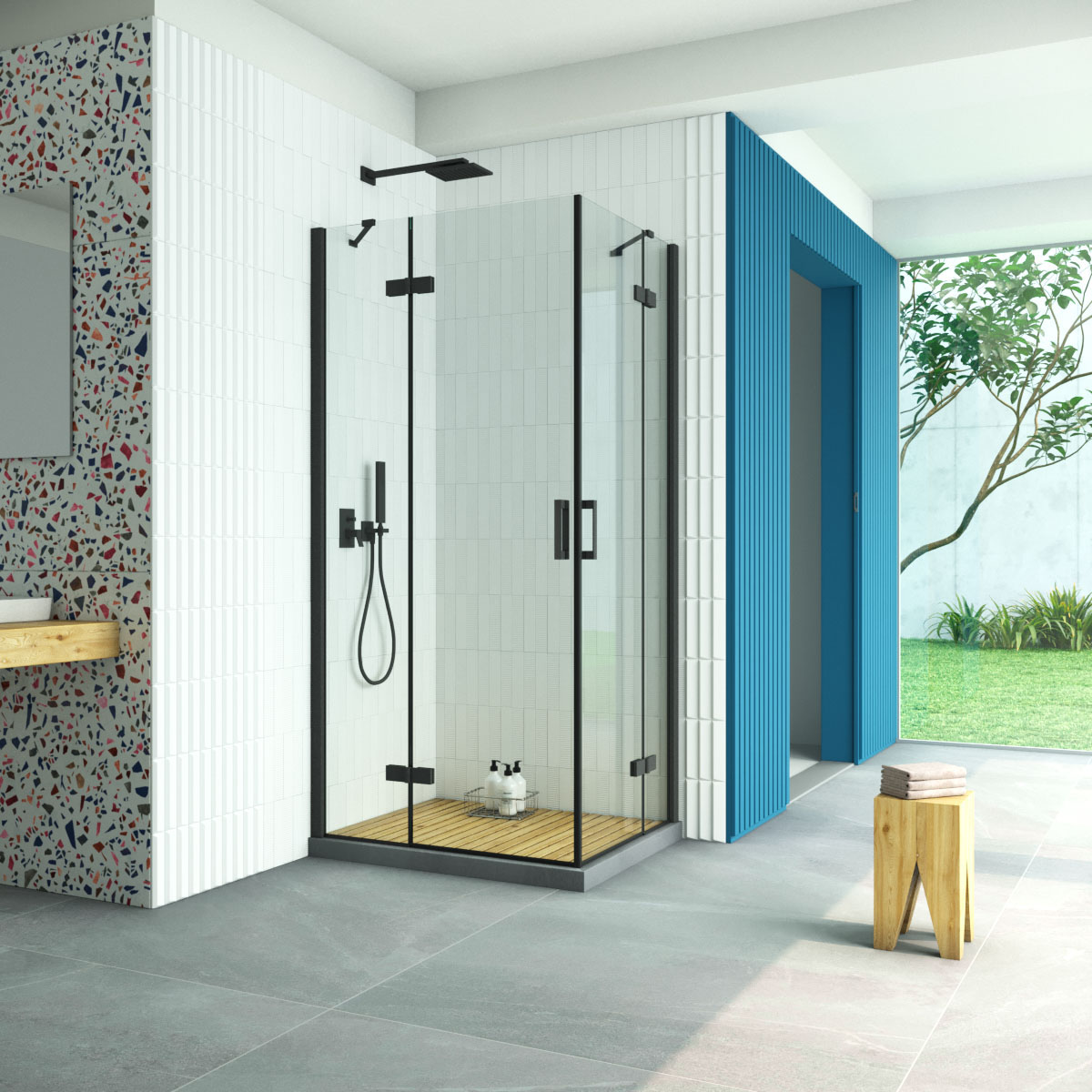 Душевой уголок Vegas Glass AFA-F Retta 100*80 02М crystalvision L, профиль черный матовый стекло crystalvision