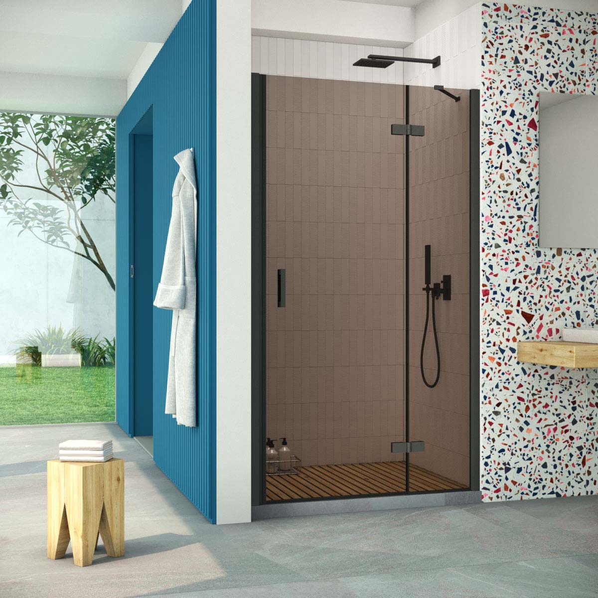 Душевая дверь в нишу Vegas Glass AFP Retta 90 02М 05 R, профиль черный матовый, стекло бронза