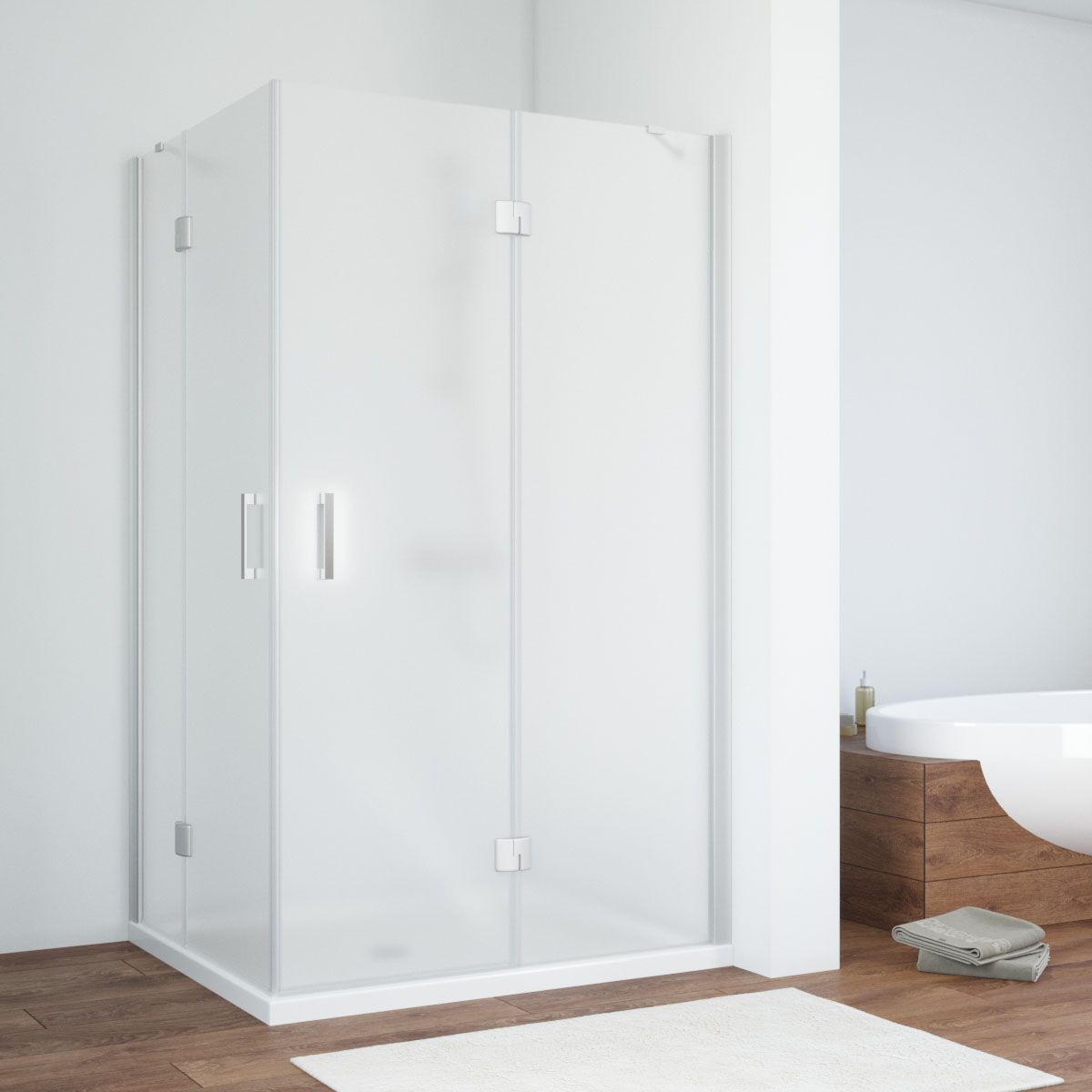 Душевой уголок Vegas Glass AFA-F NOVO 110*90 07 10 R профиль матовый хром, стекло сатин