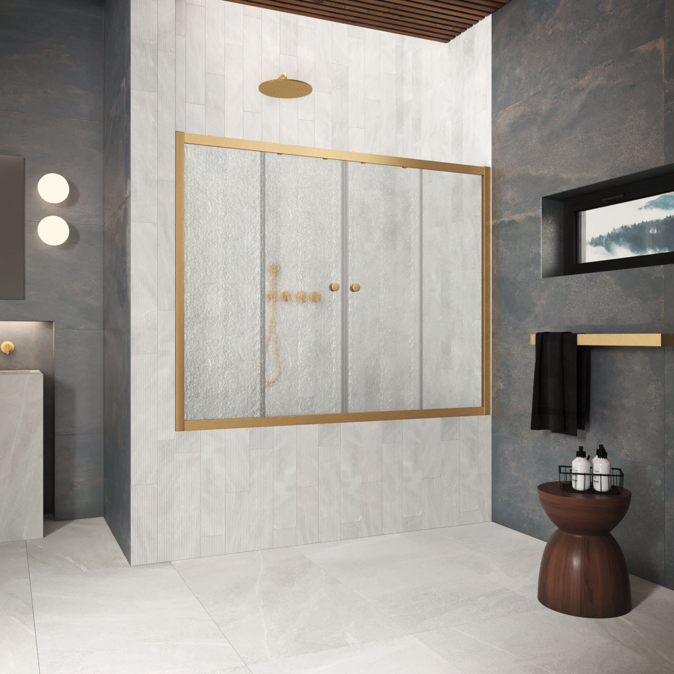 Шторка на ванну Vegas Glass  Z2V Protec 195 03 02, профиль золото матовое, стекло шиншилла