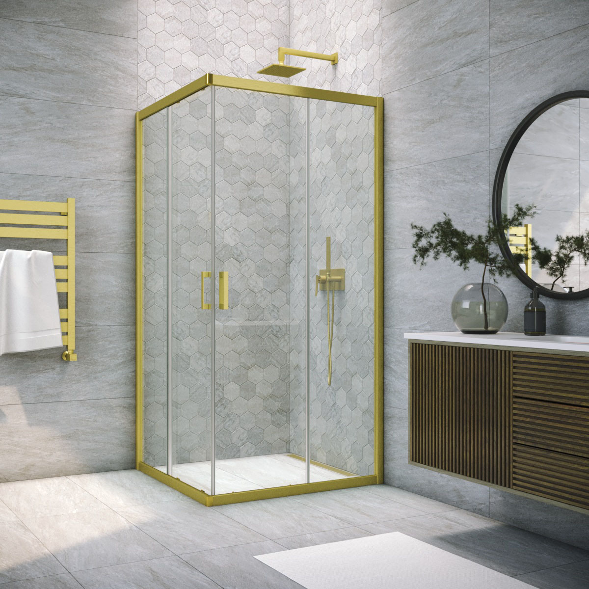 Душевой уголок Vegas Glass ZA NOVO h2000 90 03 crystalvision, профиль золото матовое, стекло crystalvision