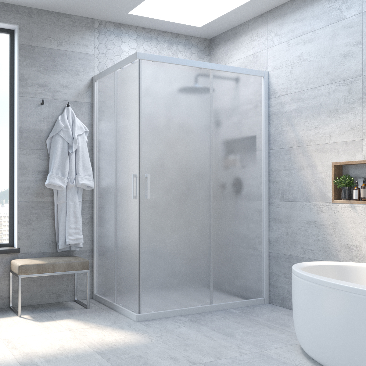 Душевой уголок Vegas Glass ZA-F NOVO h2000 100*70 01 10, профиль белый, стекло сатин