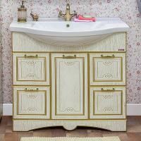 Тумба под раковину Sanflor Адель 100 белая, патина золото