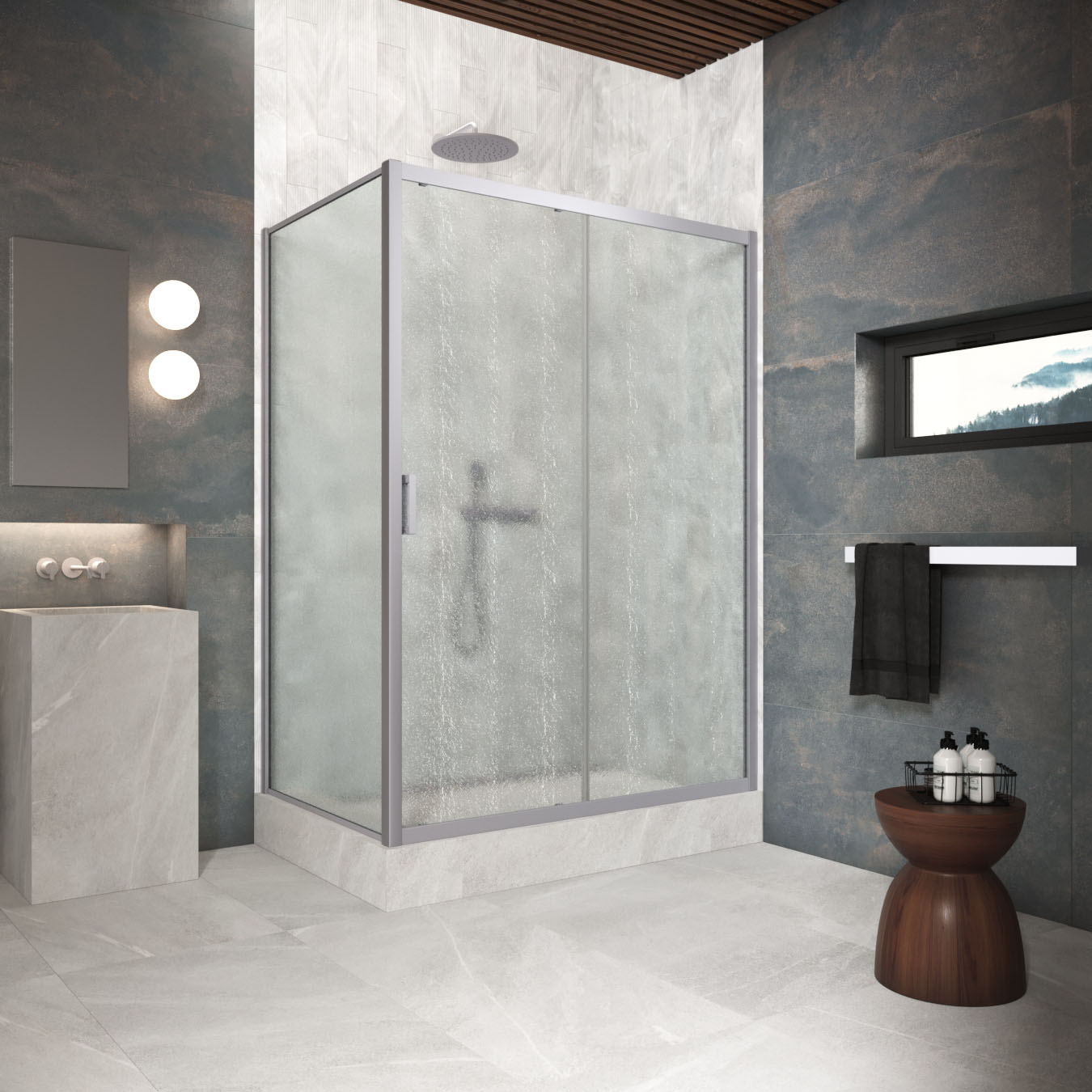 Душевой уголок Vegas Glass ZP+ZPV Protec 145*75 07 02, профиль матовый хром, стекло шиншилла