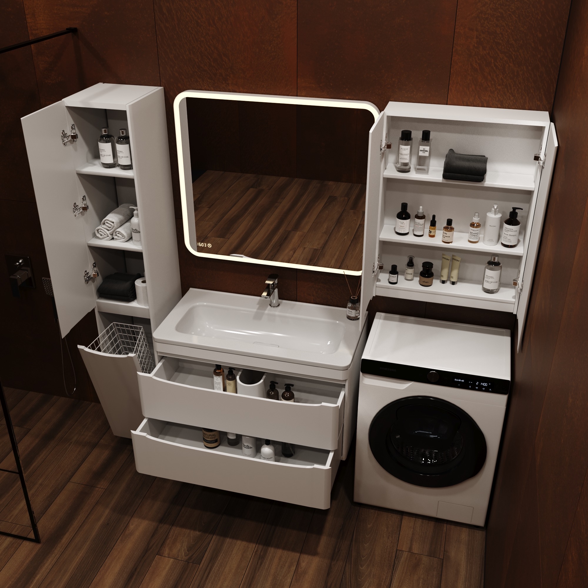 Тумба с раковиной Style Line Бергамо мини 90 2 ящика Люкс антискрейтч белая, Plus подвесная