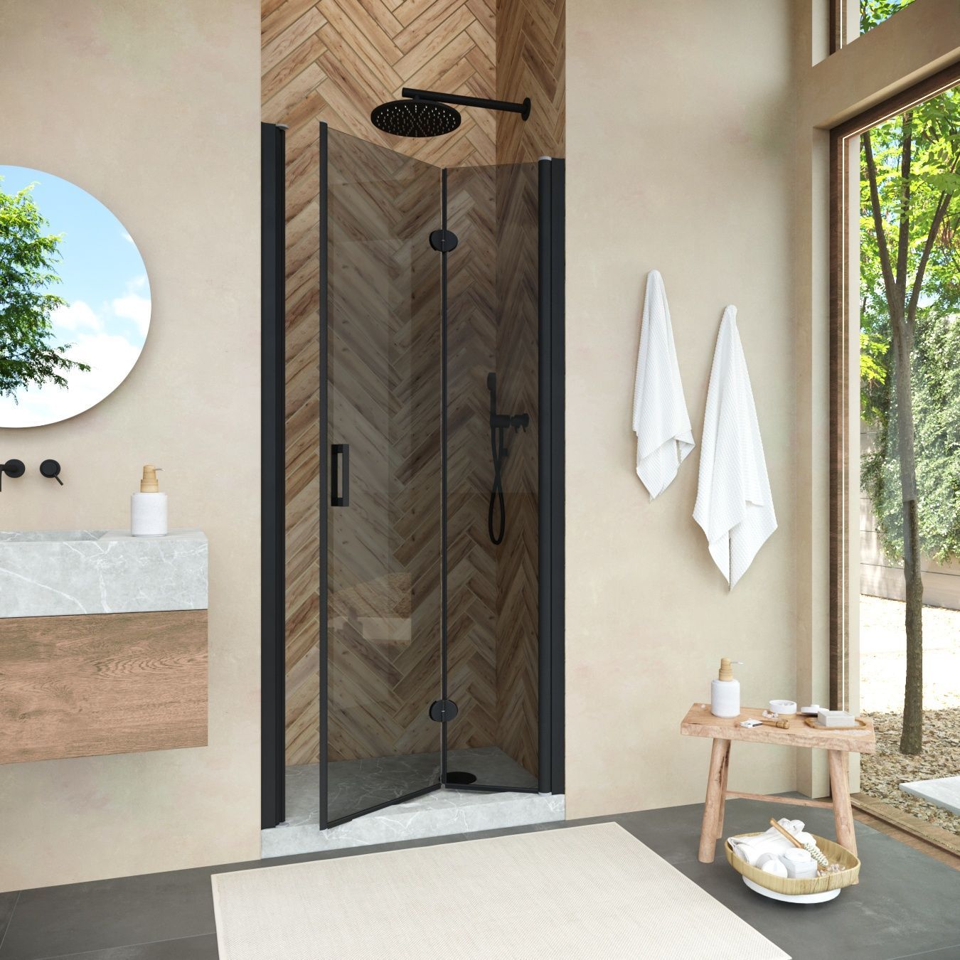 Душевая дверь в нишу Vegas Glass GPS NOVO h2000 100 02М 07 R профиль черный матовый, стекло графит