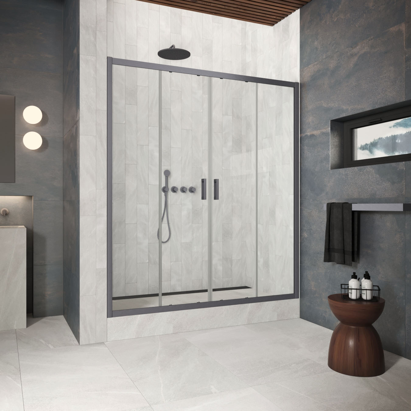 Душевая дверь в нишу Vegas Glass  Z2P Protec h1900 160 06 crystalvision, профиль GunMetal, стекло crystalvision