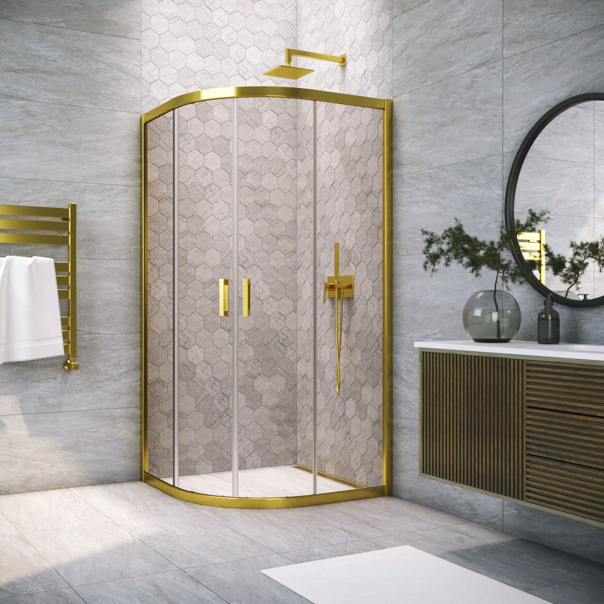 Душевой уголок Vegas Glass ZS TUR NOVO h1900 90 09 05, профиль золото глянцевое, стекло бронза