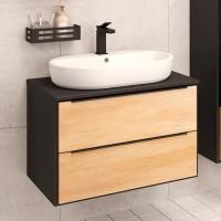 Тумба с раковиной Runo Мальта 70 подвесная, дуб, черная