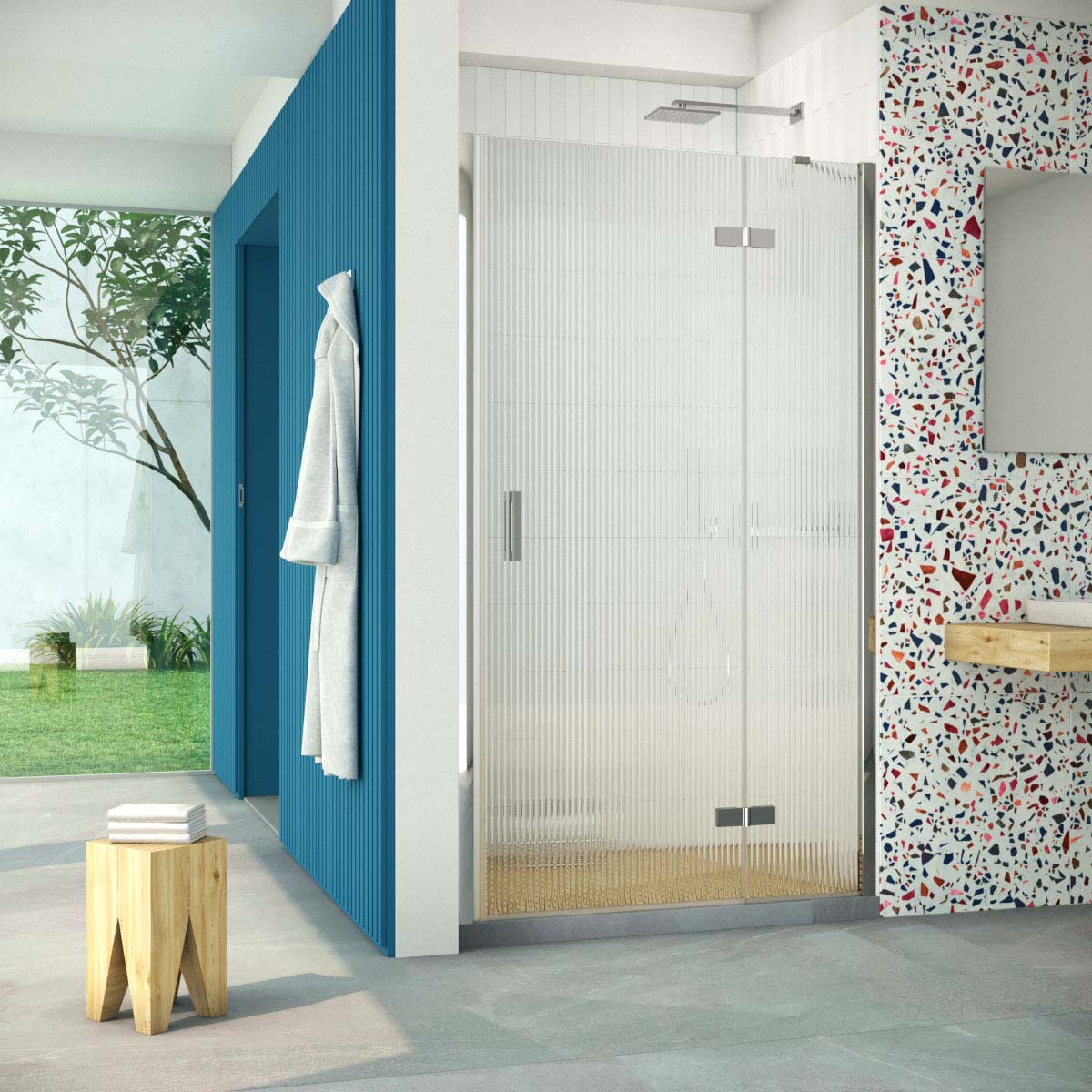 Душевая дверь в нишу Vegas Glass AFP Retta 90 08 Moru R, профиль глянцевый хром, стекло Moru