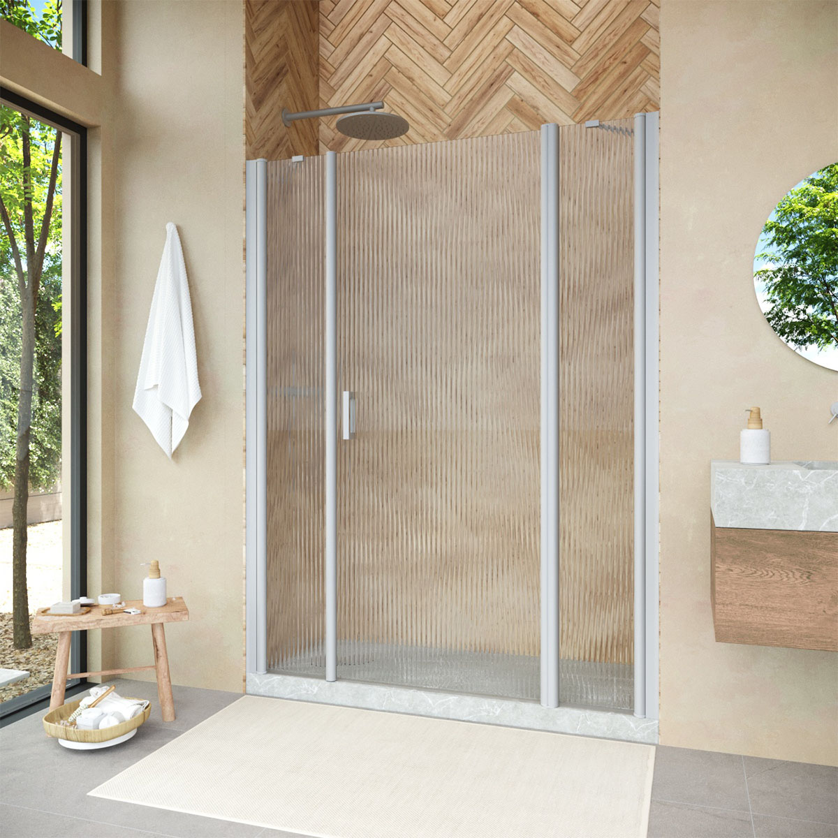 Душевая дверь в нишу Vegas Glass  EP-2F NOVO 150 07 Moru R, профиль матовый хром, стекло Moru