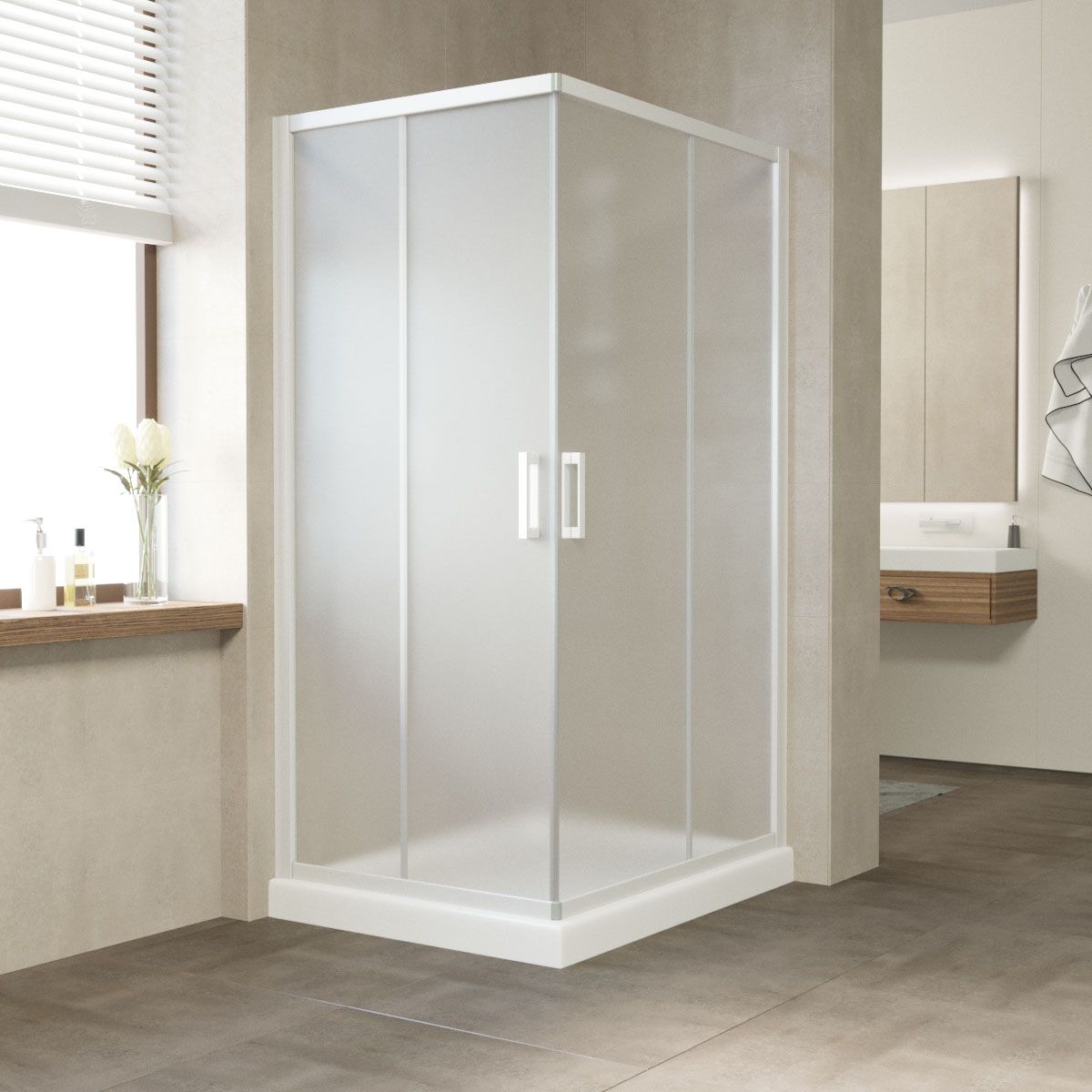 Душевой уголок Vegas Glass ZA-F NOVO h2000 90*80 01 10 профиль белый, стекло сатин