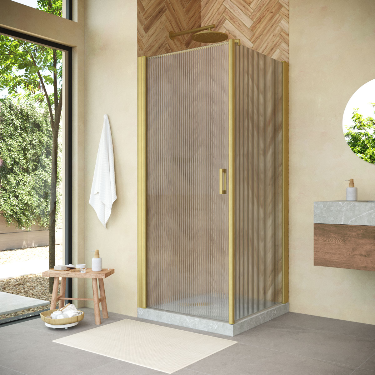 Душевой уголок Vegas Glass EP-FIS NOVO 80*120 03 Moru L, профиль золото матовое, стекло Moru