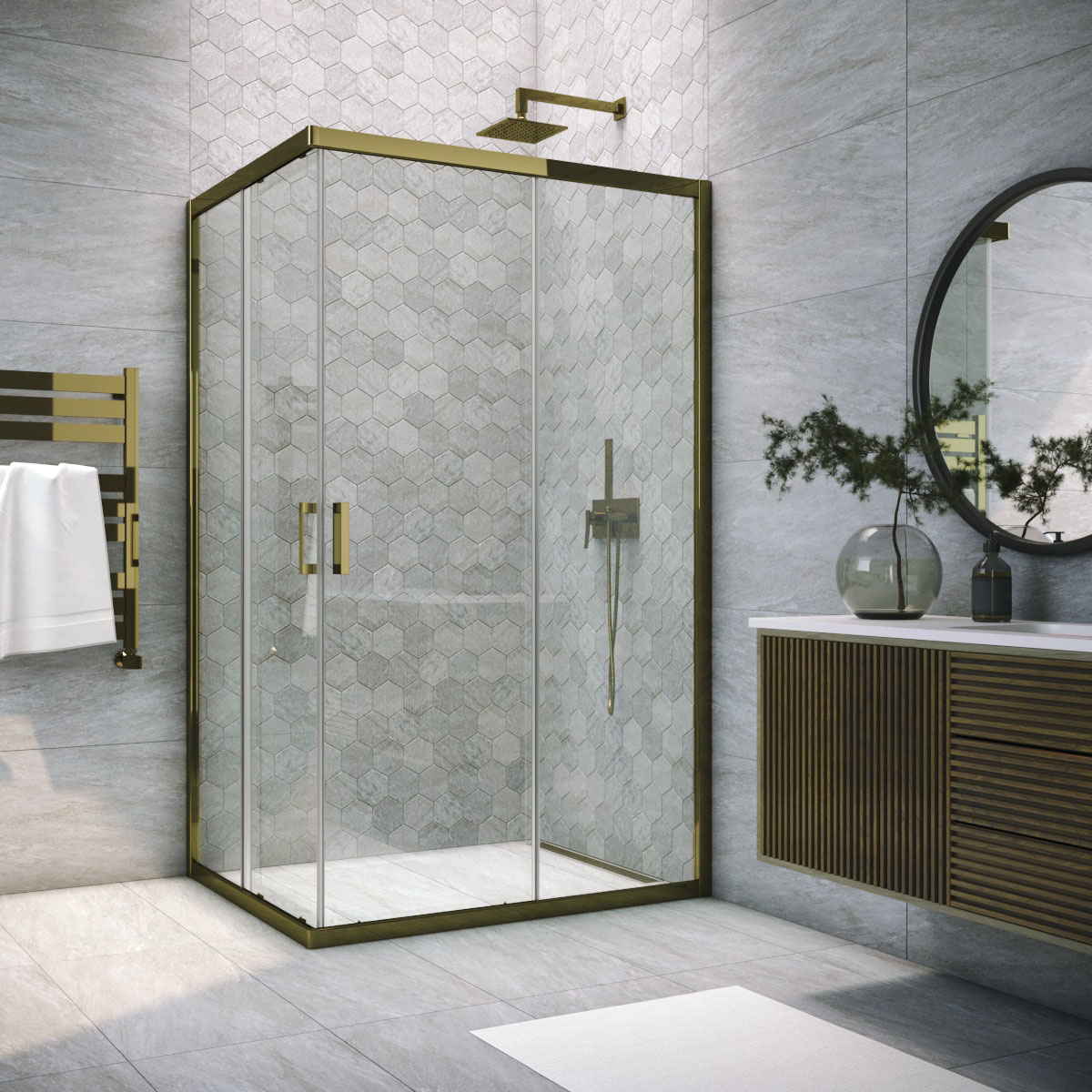 Душевой уголок Vegas Glass ZA-F TUR NOVO 95*80 05 crystalvision, профиль бронза, стекло crystalvision